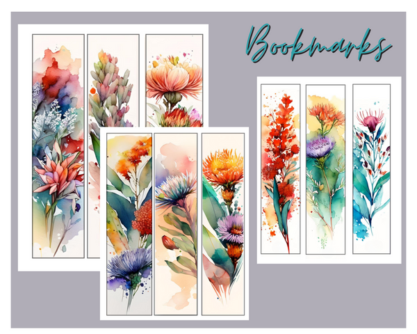 AUSTRALIAN -flowers watercolour bookmarks Version 2 (no quotes)