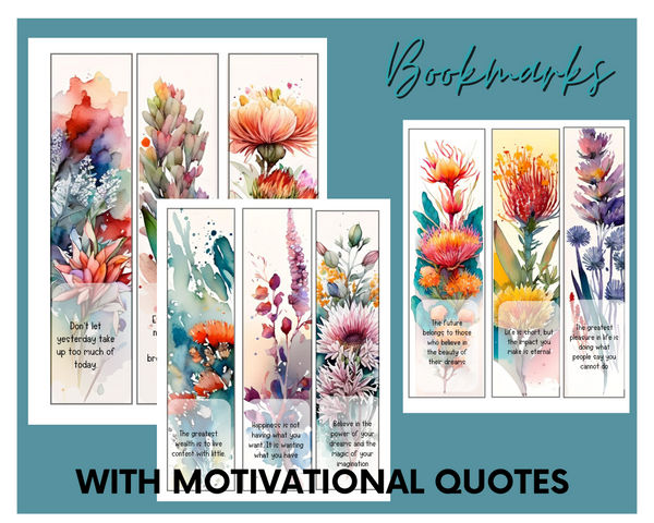 AUSTRALIAN -flowers watercolour bookmarks Version 2 with motivational quotes