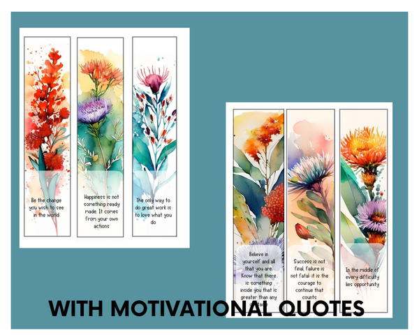 AUSTRALIAN -flowers watercolour bookmarks Version 2 with motivational quotes