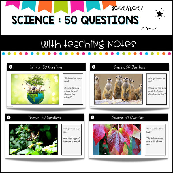 50 open ended Science Questions for curious minds. Bell ringers or warm ups