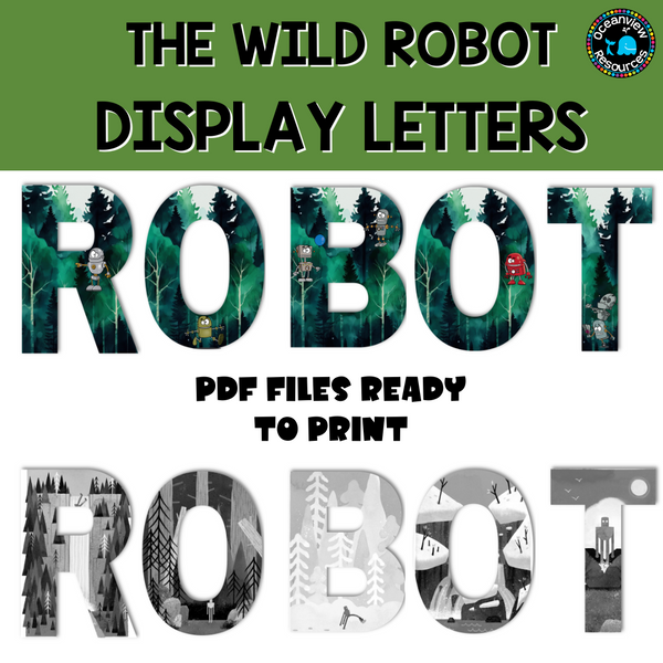 WILD ROBOT LETTERING DISPLAY PACK, png files and pdf