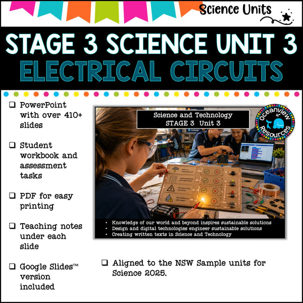 STAGE 3 UNIT 3 NSW COMPLETE Science Unit- ELECTRICAL CIRCUITS