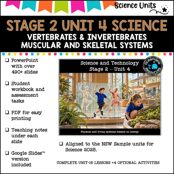 STAGE 2 UNIT 4 NSW SCIENCE 2025 vertebrates & invertebrates, muscle and skeletal