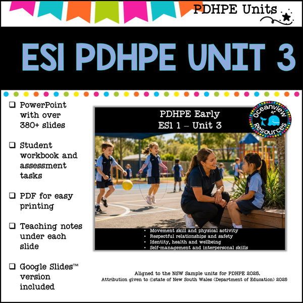 ES1 kinder UNIT 3 NSW PDHPE Complete Unit-safety, health, wellbeing, movement