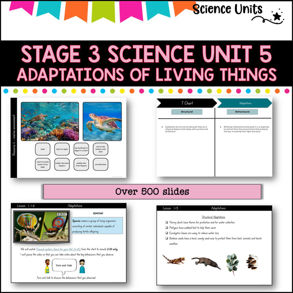 STAGE 3 UNIT 5 NSW aligned. Adaptations of living things. Grade 5-6