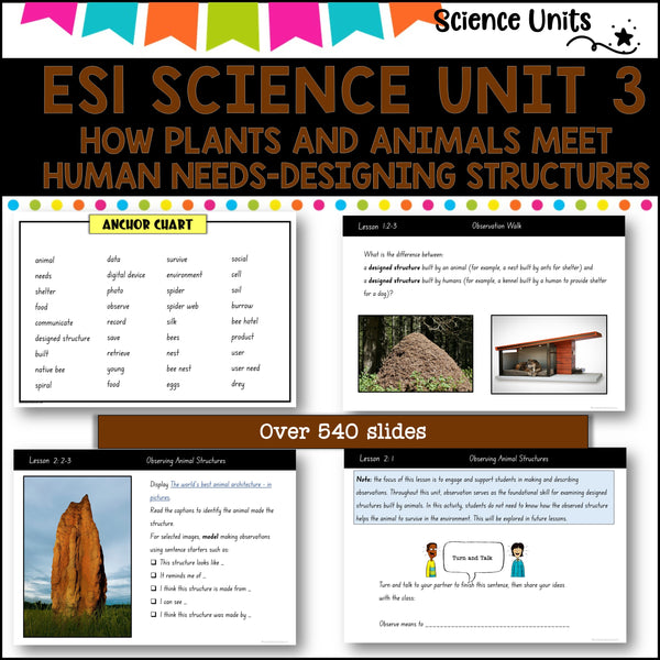 ES1 UNIT 3 NSW DET Science complete unit-plants and animals meet human needs, designing structures to meet user needs