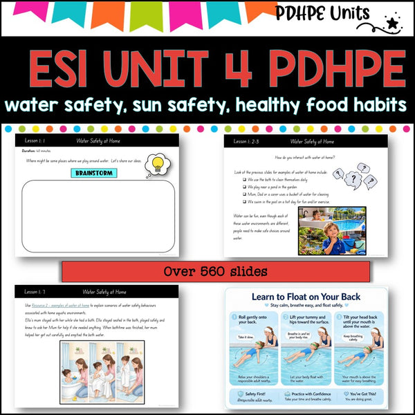 ES1 (KINDER)UNIT 4 NSW PDHPE Complete Unit-sun & water safety, healthy eating, PE, movement
