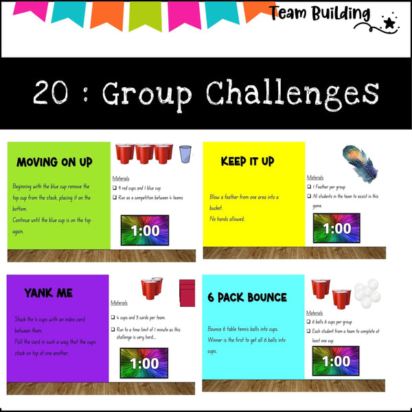 20 team building Challenge Cards – fun, brain breaks, cooperation