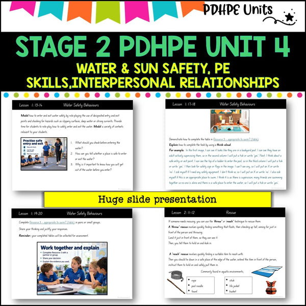 STAGE 2 UNIT 4 NSW Aligned PDHPE water, sun safety, movement skills, identity, interpersonal skills