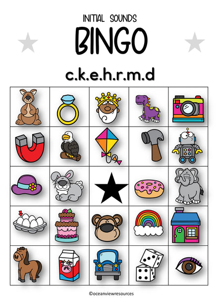 Phonics Bingo, peg cards, write the room, word match, worksheets  C K E H R M D