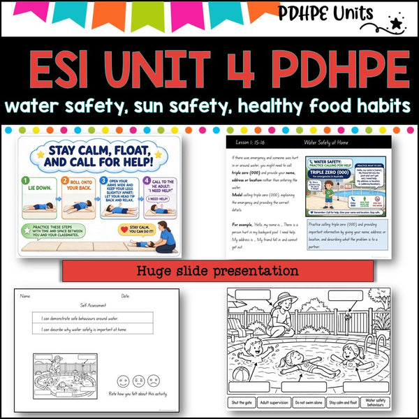 ES1 (KINDER)UNIT 4 NSW PDHPE Complete Unit-sun & water safety, healthy eating, PE, movement