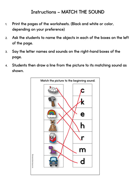 Phonics Bingo, peg cards, write the room, word match, worksheets  C K E H R M D