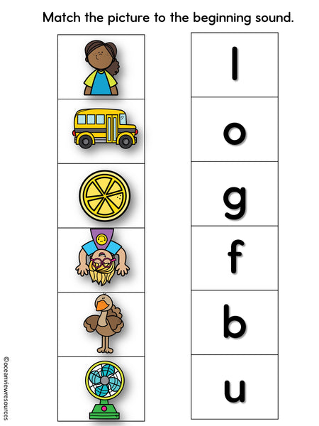 Phonics Bingo, peg cards, write the room, word match, worksheets  G O U L F B