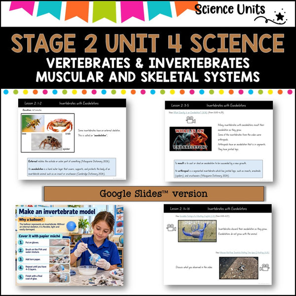 STAGE 2 UNIT 4 NSW SCIENCE 2025 vertebrates & invertebrates, muscle and skeletal