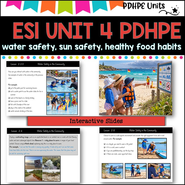 ES1 (KINDER)UNIT 4 NSW PDHPE Complete Unit-sun & water safety, healthy eating, PE, movement