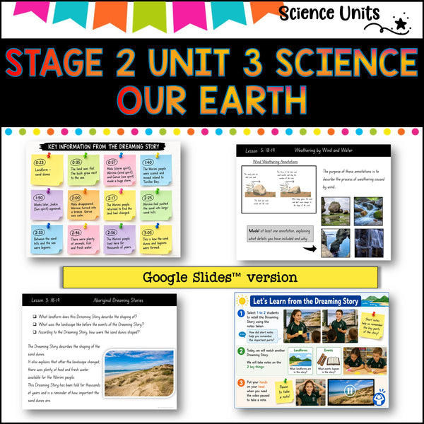 STAGE 2 UNIT 3 NSW Science- EARTH SCIENCES 2025 curriculum Complete Unit yrs 3-4