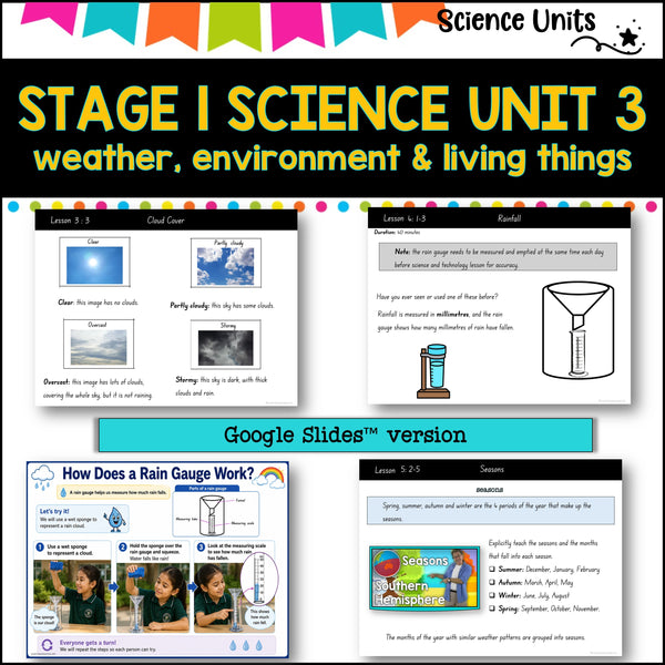 STAGE 1 UNIT 3 NSW aligned SCIENCE-weather, environments, and living things