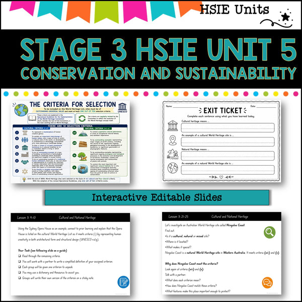 STAGE 3 UNIT 5 NSW DET HSIE Complete unit-Conservation and Sustainability