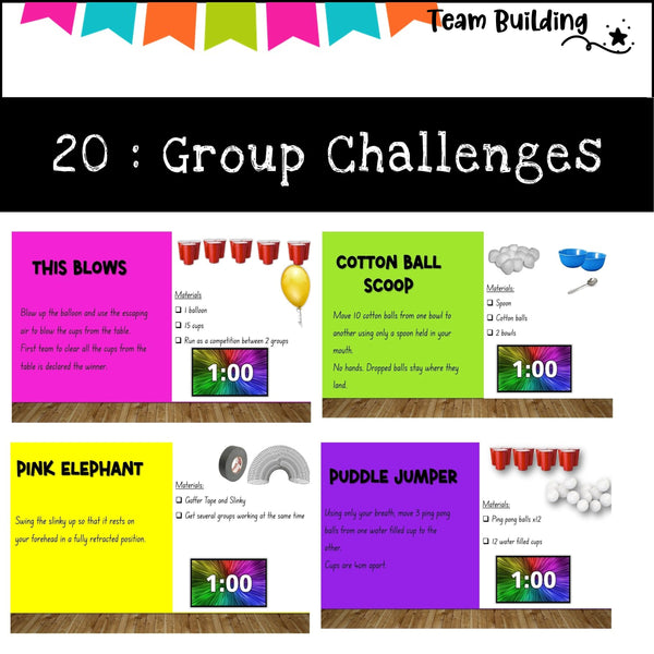 20 team building Challenge Cards – fun, brain breaks, cooperation