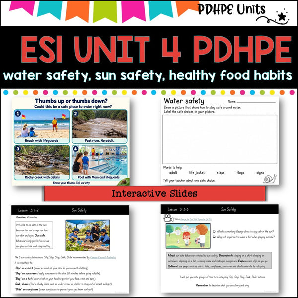 ES1 (KINDER)UNIT 4 NSW PDHPE Complete Unit-sun & water safety, healthy eating, PE, movement