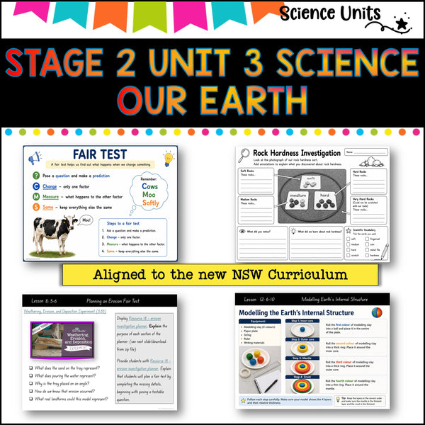 STAGE 2 UNIT 3 NSW Science- EARTH SCIENCES 2025 curriculum Complete Unit yrs 3-4