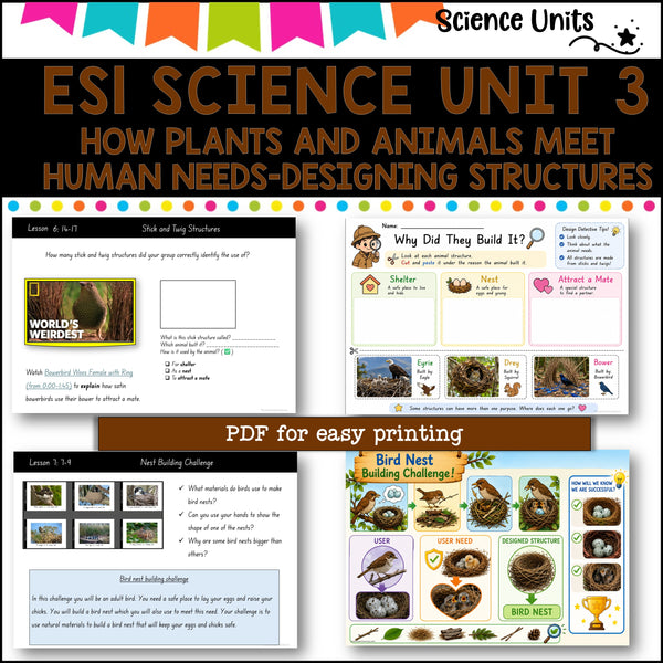 ES1 UNIT 3 NSW DET Science complete unit-plants and animals meet human needs, designing structures to meet user needs