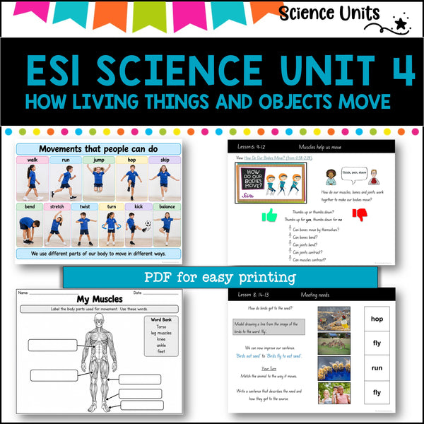 ES1 UNIT 4 NSW DET Science complete unit-HOW LIVING THINGS AND OBJECTS MOVE