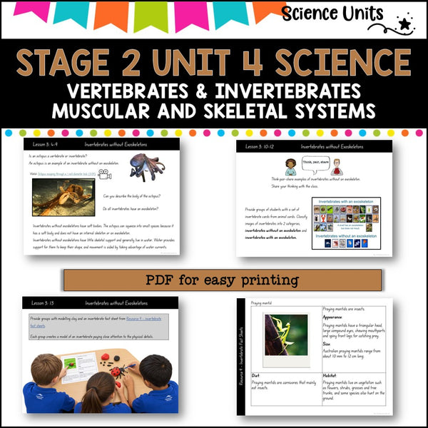 STAGE 2 UNIT 4 NSW SCIENCE 2025 vertebrates & invertebrates, muscle and skeletal