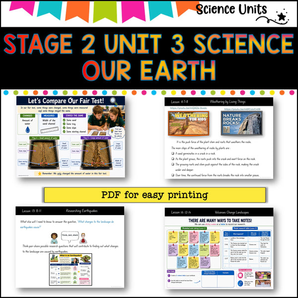 STAGE 2 UNIT 3 NSW Science- EARTH SCIENCES 2025 curriculum Complete Unit yrs 3-4