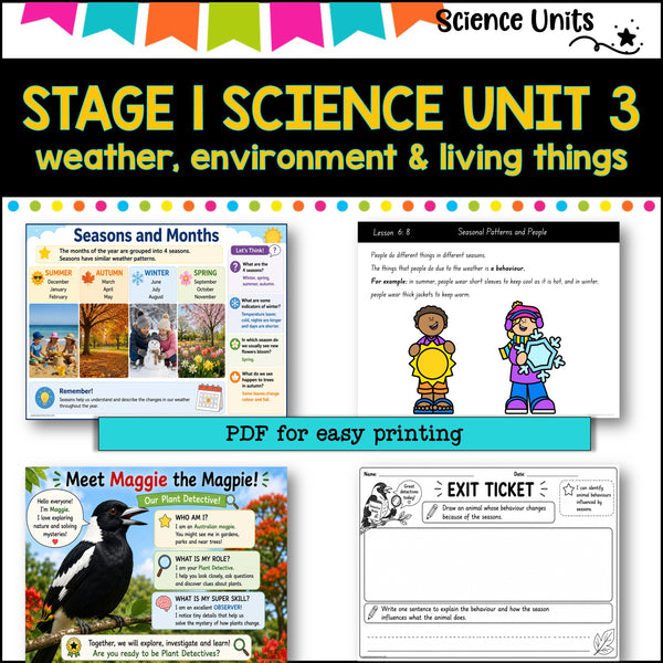 STAGE 1 UNIT 3 NSW aligned SCIENCE-weather, environments, and living things