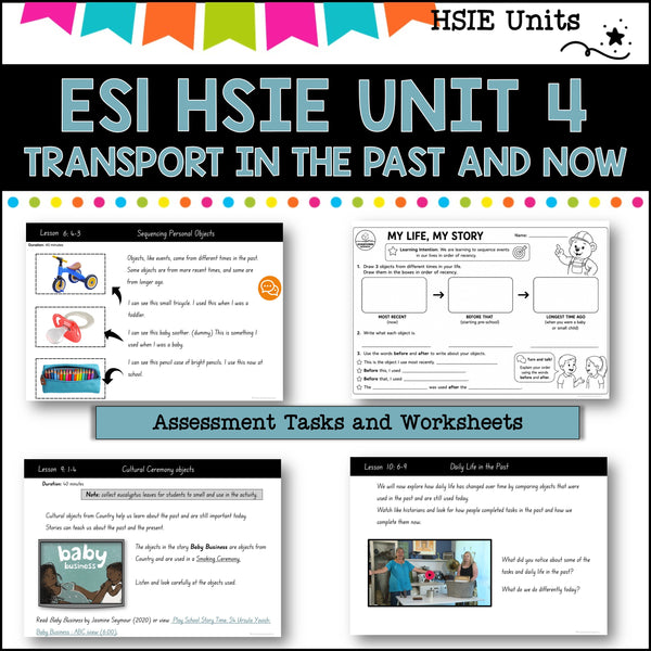 ES1 UNIT 4 NSW DET aligned HSIE Complete Unit- Transport then and now.(History)