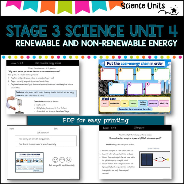 STAGE 3 UNIT 4 NSW COMPLETE Science Unit- Renewable and un-renewable energy