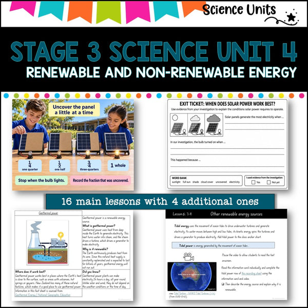 STAGE 3 UNIT 4 NSW COMPLETE Science Unit- Renewable and un-renewable energy