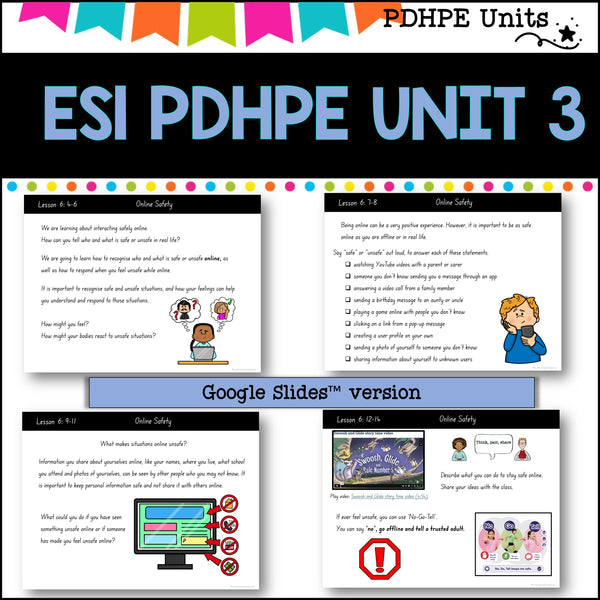 ES1 kinder UNIT 3 NSW PDHPE Complete Unit-safety, health, wellbeing, movement