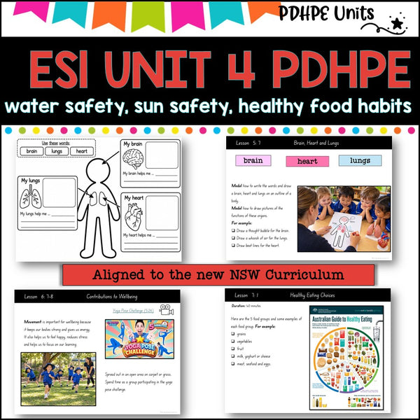 ES1 (KINDER)UNIT 4 NSW PDHPE Complete Unit-sun & water safety, healthy eating, PE, movement