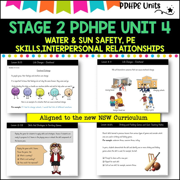 STAGE 2 UNIT 4 NSW Aligned PDHPE water, sun safety, movement skills, identity, interpersonal skills