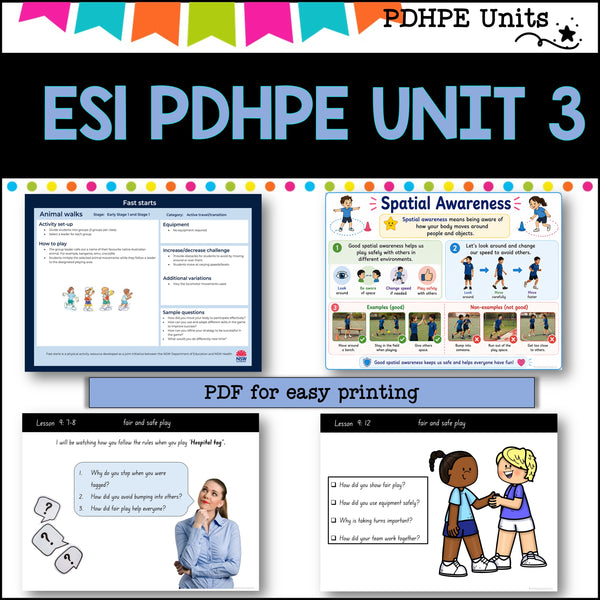 ES1 kinder UNIT 3 NSW PDHPE Complete Unit-safety, health, wellbeing, movement