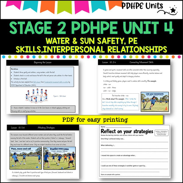 STAGE 2 UNIT 4 NSW Aligned PDHPE water, sun safety, movement skills, identity, interpersonal skills