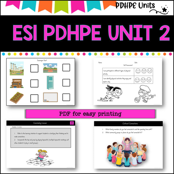 ES1 kinder UNIT 2 NSW PDHPE Movement, Relationships, Identity, physical activity, personal identity