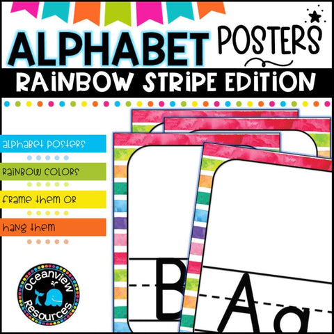 Alphabet Posters -STRIPED RAINBOW PATTERN