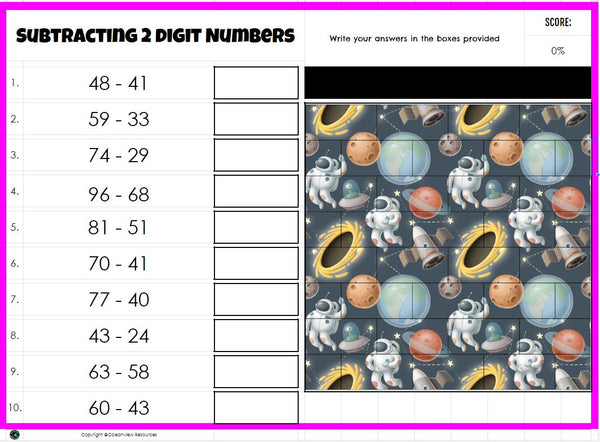 Double Picture Reveal 2 digit subtraction-Middle Primary -Google Drive Activity