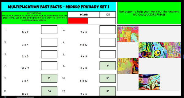 CAT Picture reveal DIGIT mixed multiplication with worksheets (2 sets)