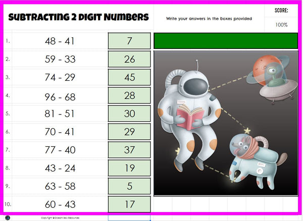 Double Picture Reveal 2 digit subtraction-Middle Primary -Google Drive Activity