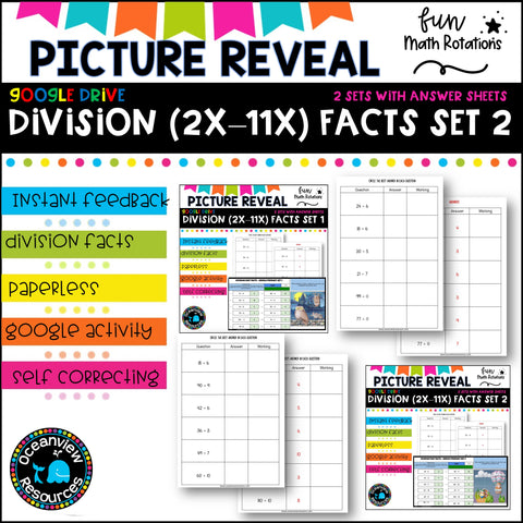 FUN Picture reveal DIGIT mixed division with worksheets (2 sets)