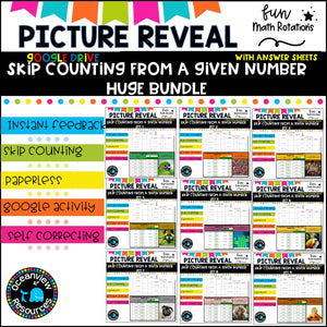 GOOGLE Picture Reveal SKIP COUNTING FROM A GIVEN NUMBER with worksheets (9 sets)