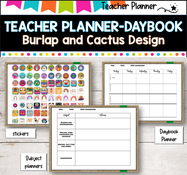 Daybook Planner for Teachers- BURLAP AND CACTUS PDF I GOOGLE SLIDES I PPT