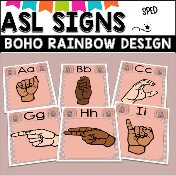 ASL Alphabet posters.  BOHO RAINBOW