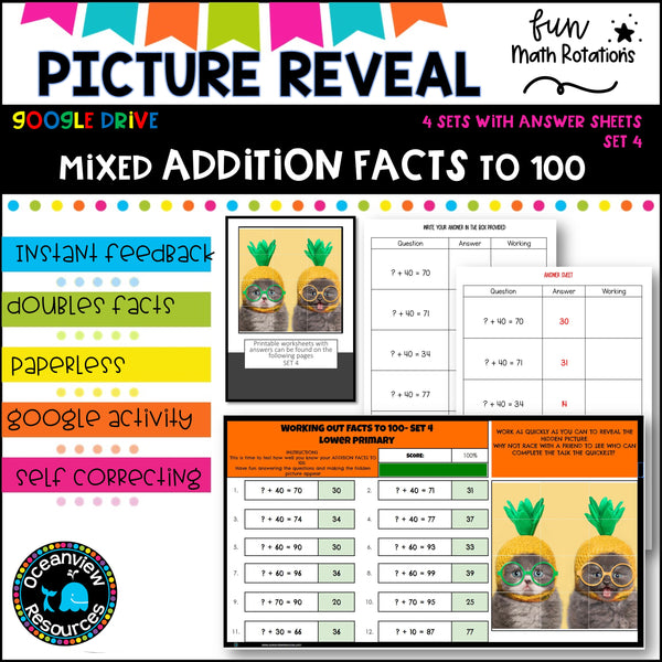 GOOGLE Picture Reveal doubles and near doubles with worksheets (4 sets)