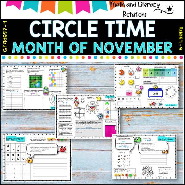 NOVEMBER NO Prep - SUB Pack -Literacy and Number -Grades 3-4 (30 days work)