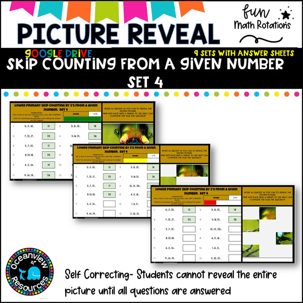 GOOGLE Picture Reveal SKIP COUNTING FROM A GIVEN NUMBER with worksheets (9 sets)